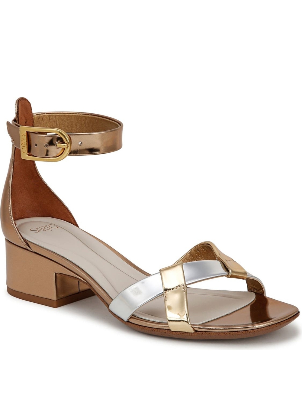 Sizes 5 To 10 Franco Sarto Gold Silver Comfy Leather Sandals Block 1 1/4" Heels